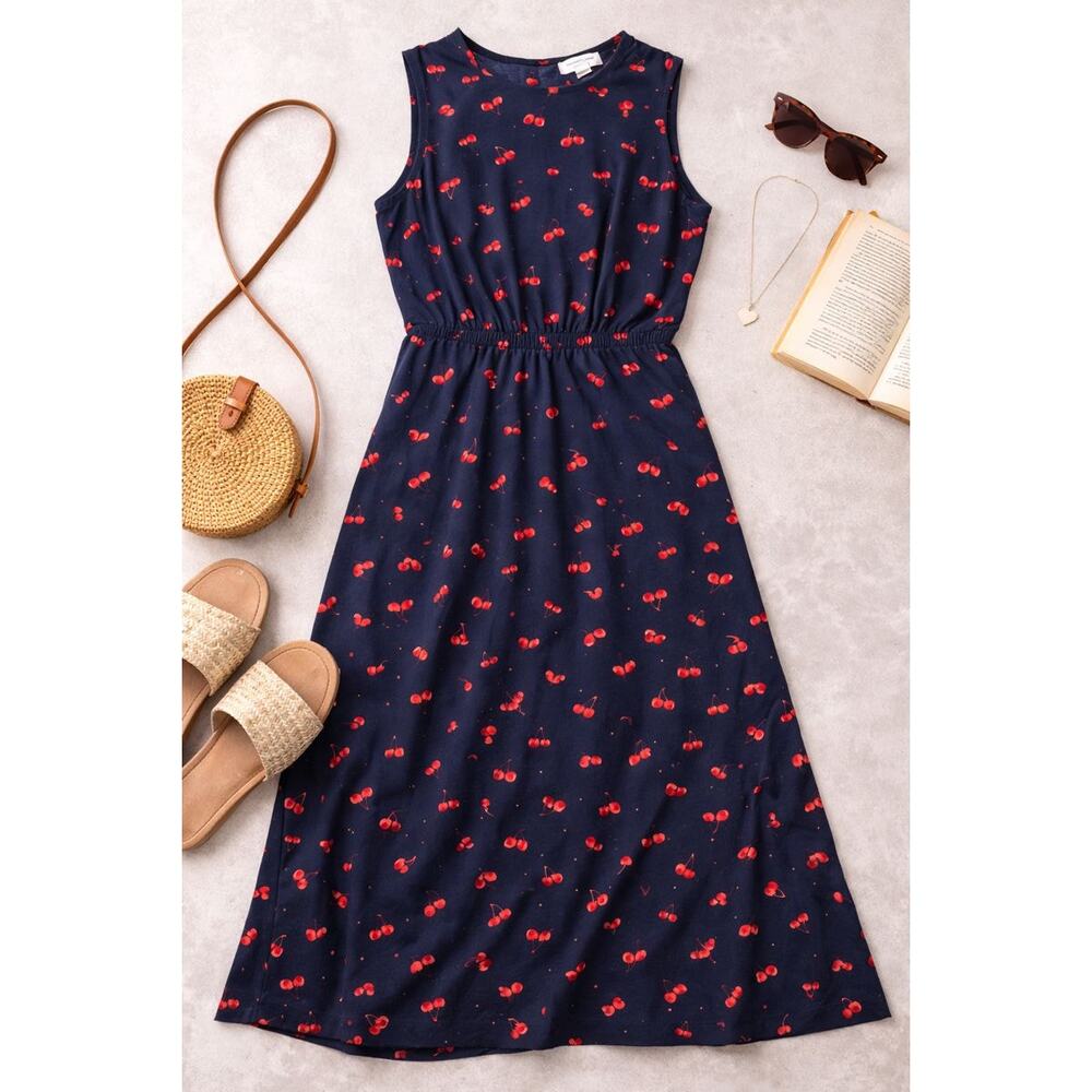 Beachlunch Lounge Size XS Cherry Pattern Cottagecore Navy Blue Midi Dress